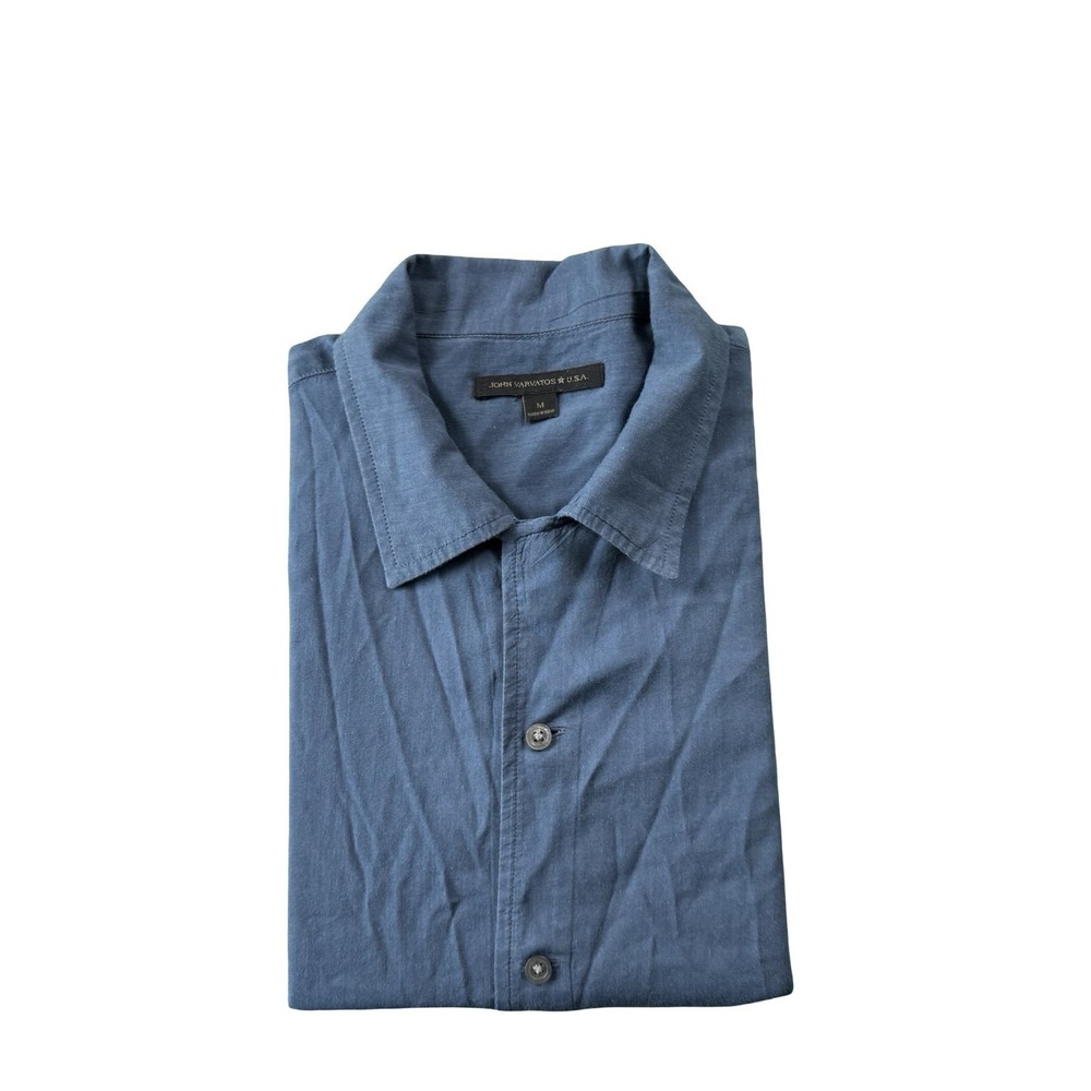 John Varvatos USA Blue Cotton Modal Short Sleeve Button Front Shirt Mens Size M